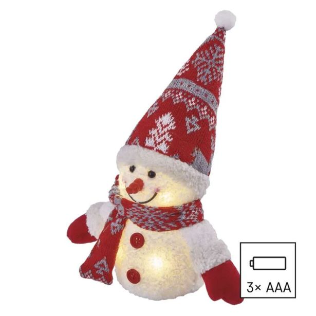 LED BOŽIČNI SNEŽAK SVETLEČ, 25 CM, 3X AAA, NOTRANJA, TOPLA BELA