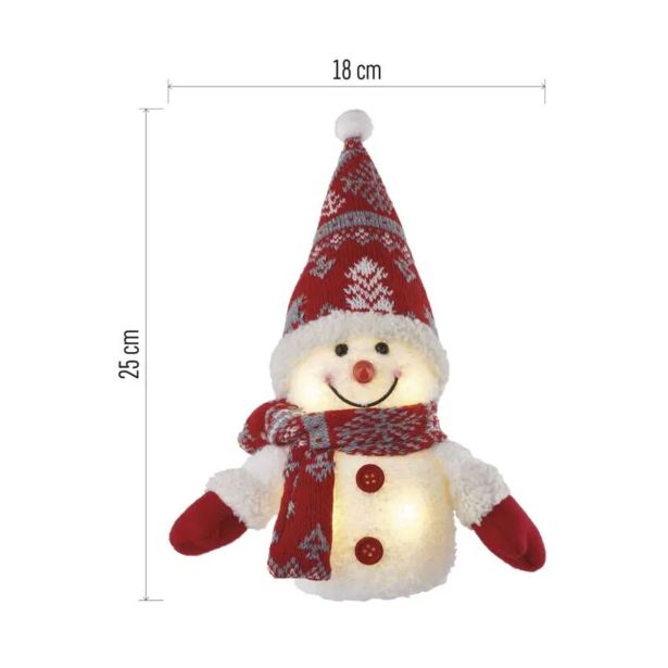 LED BOŽIČNI SNEŽAK SVETLEČ, 25 CM, 3X AAA, NOTRANJA, TOPLA BELA