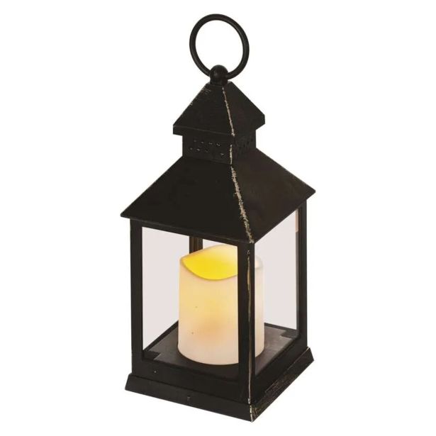 LED DEKORACIJA ' LATERNA ANTIK ČRNA UTRIPAJOČA, 3X AAA, NOTRANJA, VINTAGE, ČASOVNIK