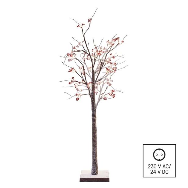 LED SVETLEČE DREVO Z JAGODAMI, 120 CM, ZUNANJE IN NOTRANJE, TOPLA BELA, ČASOVNIK