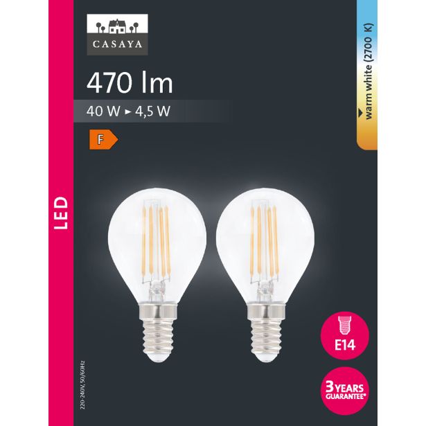 LED ŽARNICA E14 CASAYA 2 KOSA KAPLJ. P45 4.5W 470LM 2700K
