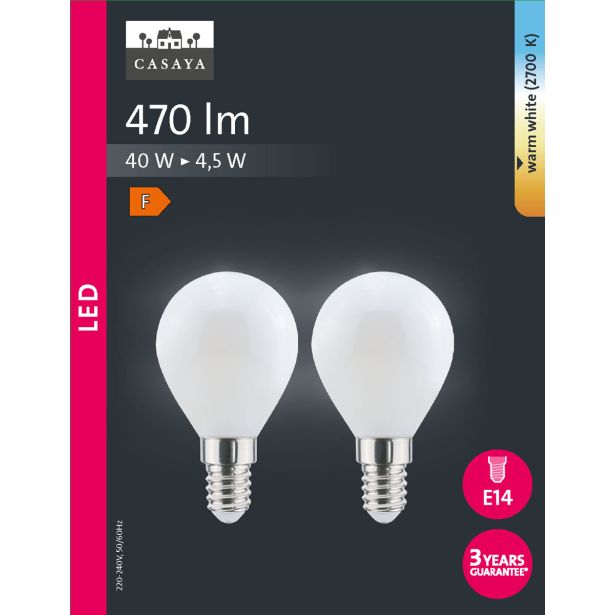 LED ŽARNICA E14 CASAYA 2 KOSA KAPLJ. P45 4.5W 470LM 2700K