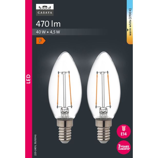 LED ŽARNICA E14 CASAYA 2 KOSA SVEČASTA C35 4.5W 470LM 2700K