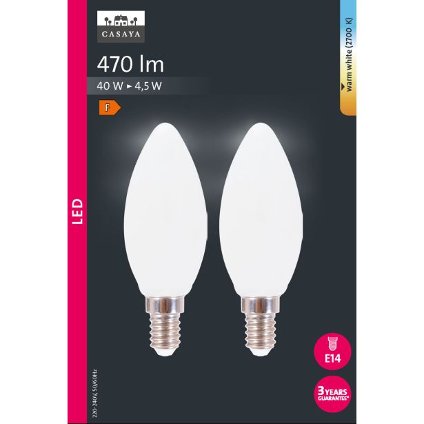 LED ŽARNICA E14 CASAYA 2 KOSA SVEČASTA C35 4.5W 470LM 2700K