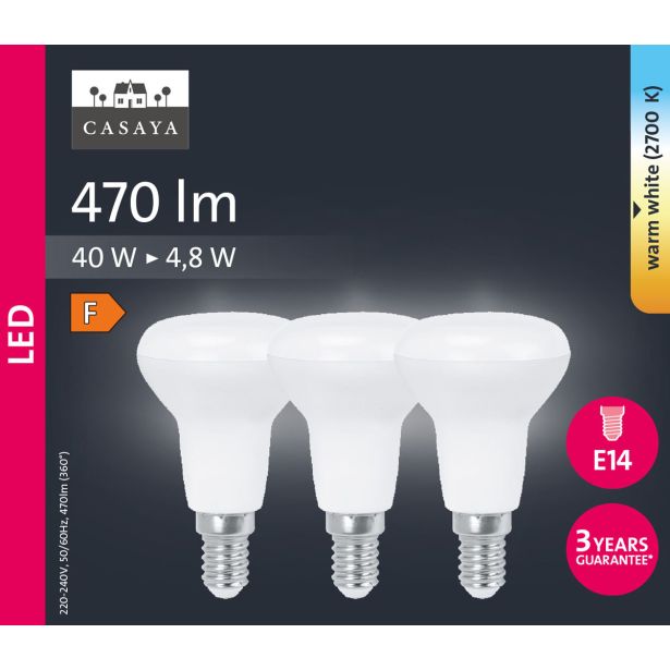 LED ŽARNICA E14 CASAYA 3 KOSI REFL. R50 4.8W 470LM 2700K