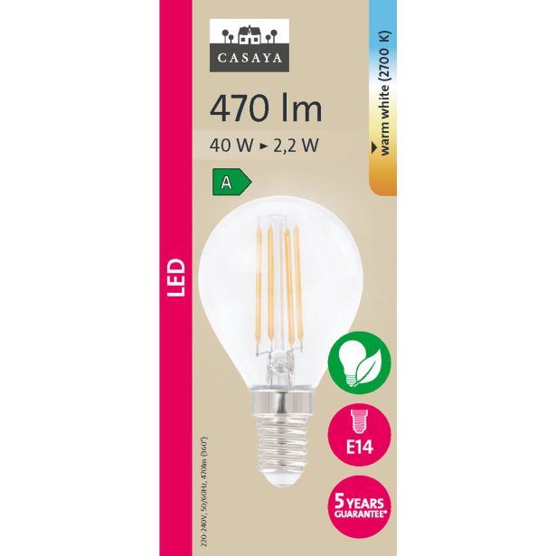 LED ŽARNICA E14 CASAYA KAPLJIČASTA P45 2.2W 470LM 2700K