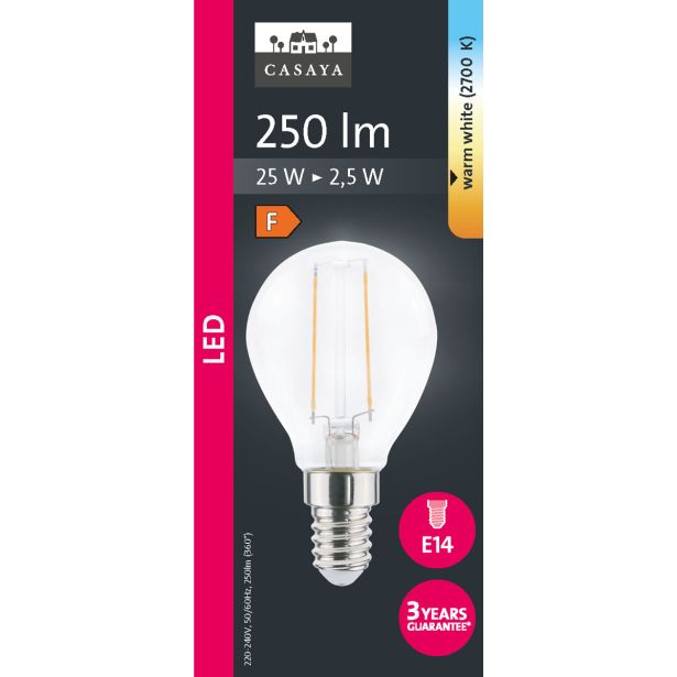LED ŽARNICA E14 CASAYA KAPLJIČASTA P45 2.5W 250LM 2700K