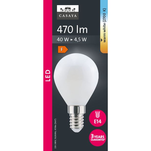 LED ŽARNICA E14 CASAYA MAT KAPLJIČASTA P45 4.5W 470LM 2700K