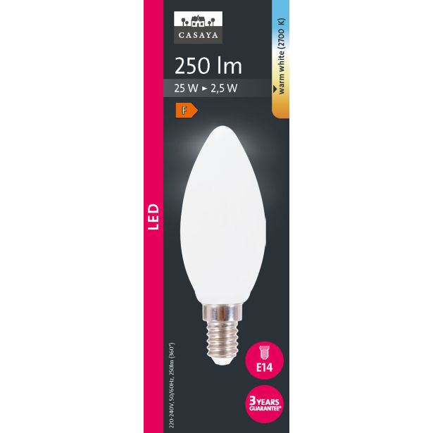 LED ŽARNICA E14 CASAYA MAT SVEČASTA C35 2.5W 250LM 2700K
