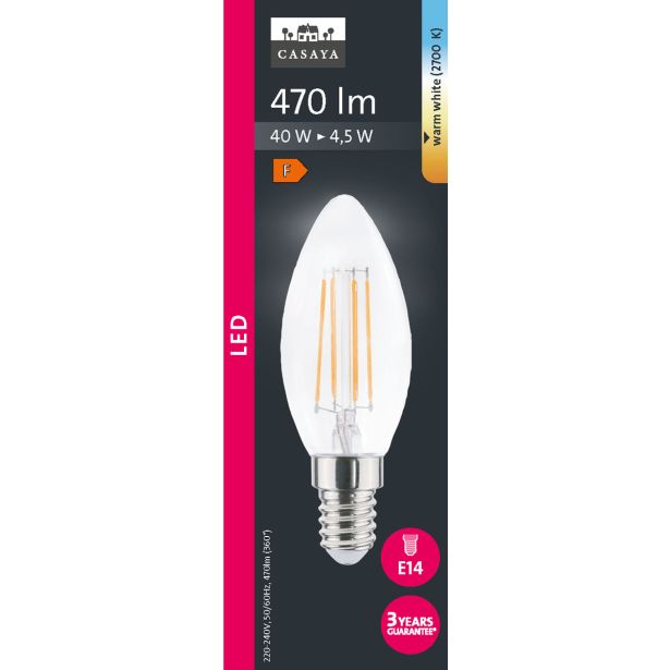 LED ŽARNICA E14 CASAYA SVEČASTA C35 4.5W 470LM 2700K