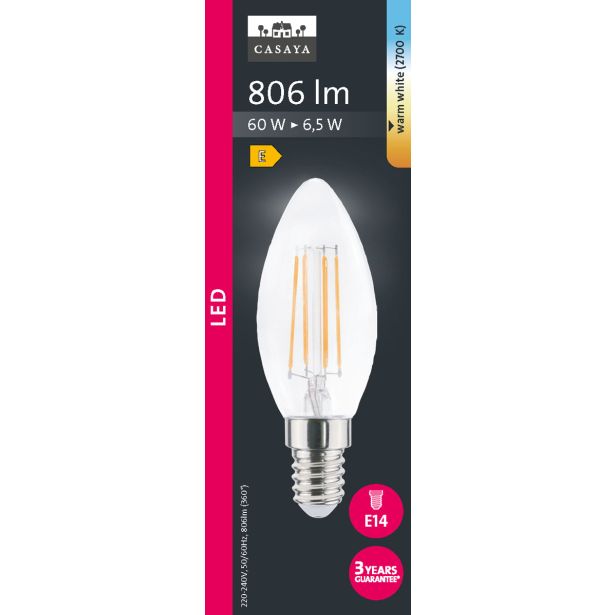 LED ŽARNICA E14 CASAYA SVEČASTA C35 6.5W 806LM 2700K