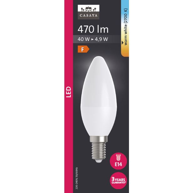 LED ŽARNICA E14 CASAYA SVEČASTA C37 4.9W 470LM 2700K