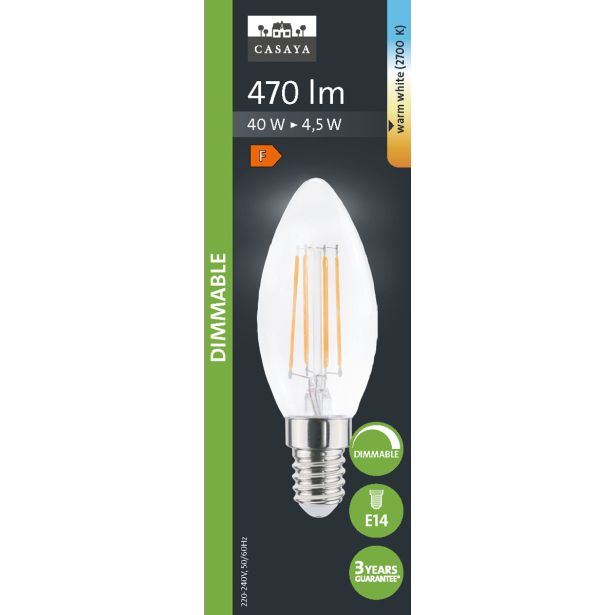 LED ŽARNICA E14 CASAYA ZATEM. SVEČASTA C37 4.5W 470LM 2700K