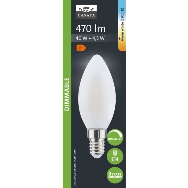 LED ŽARNICA E14 CASAYA ZATEM. SVEČASTA C37 4.5W 470LM 2700K MAT