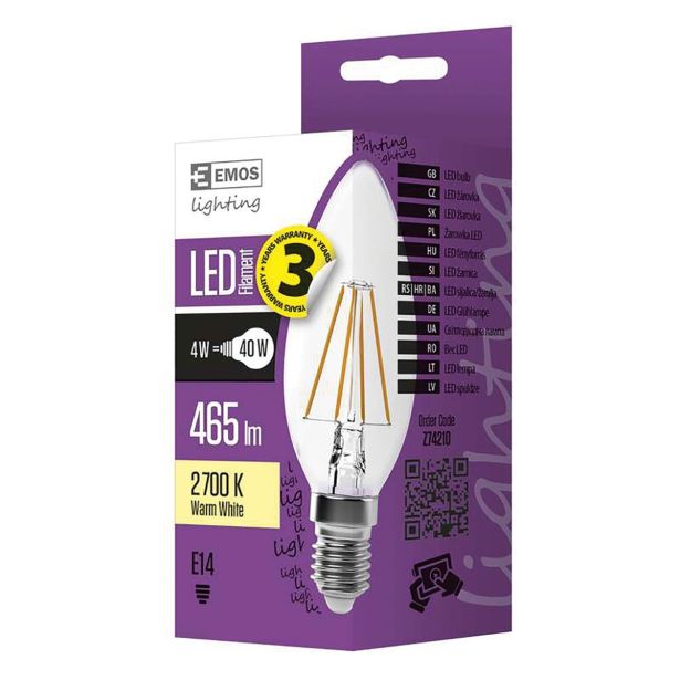 LED ŽARNICA E14 EMOS FLM SVEČKA 4W WW FILAMENT