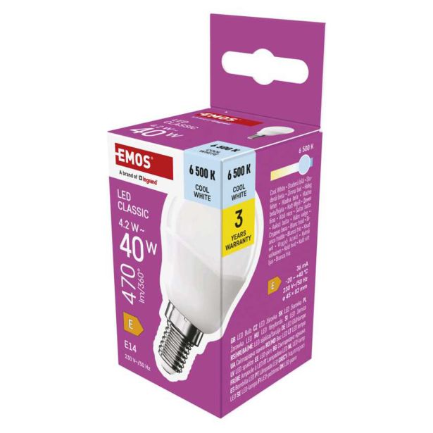 LED ŽARNICA E14 EMOS CLS MINI GLOBE 4.2W(40W) 470LM E14 CW