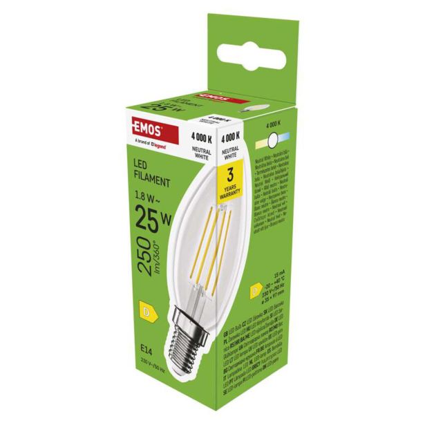 LED ŽARNICA E14 EMOS FLM CANDLE 1.8W 250LM NW