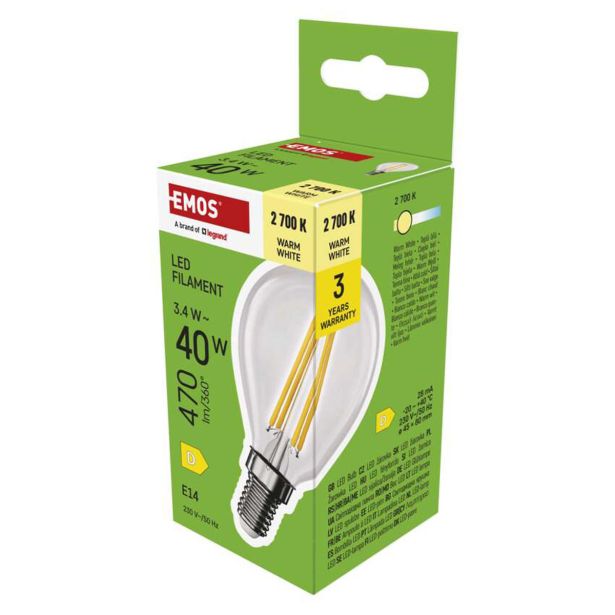 LED ŽARNICA E14 EMOS FLM MINI GL 3.4W 470LM WW