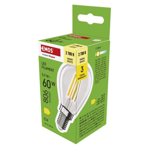 LED ŽARNICA E14 EMOS FLM MINI GL 5.9W 806LM WW