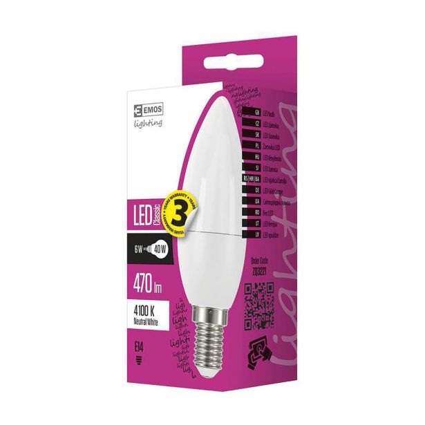 LED ŽARNICA E14 EMOS CLS SVEČKA 6W NW