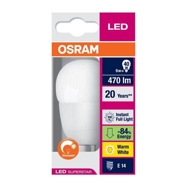 LED ŽARNICA E14 OSRAM SST CLP40 6W/827 ADV 240V MAT ZATEMNILNA BL/1