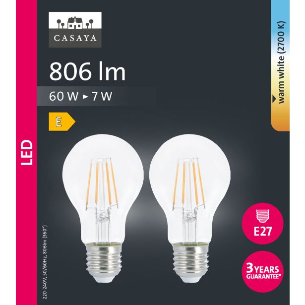 LED ŽARNICA E27 CASAYA 2 KOSA KLASIČNA A60 7W 806LM 2700K