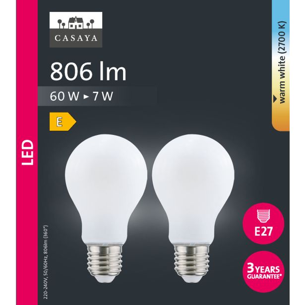 LED ŽARNICA E27 CASAYA 2 KOSA KLASIČNA R50 7W 806LM 2700K