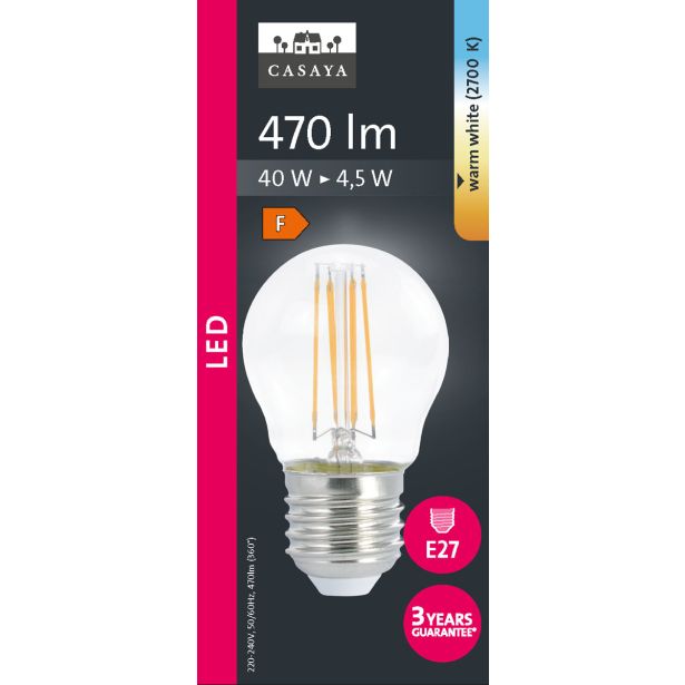 LED ŽARNICA E27 CASAYA KAPLJIČASTA P45 4.5W 470LM 2700K