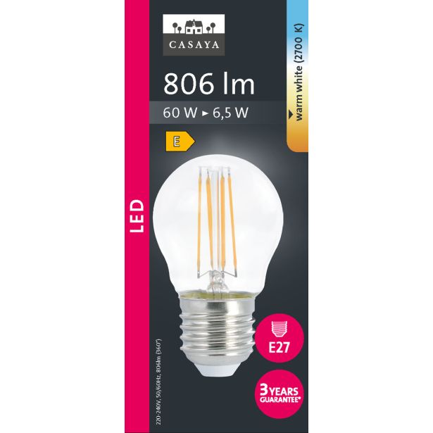LED ŽARNICA E27 CASAYA KAPLJIČASTA P45 6.5W 806LM 2700K