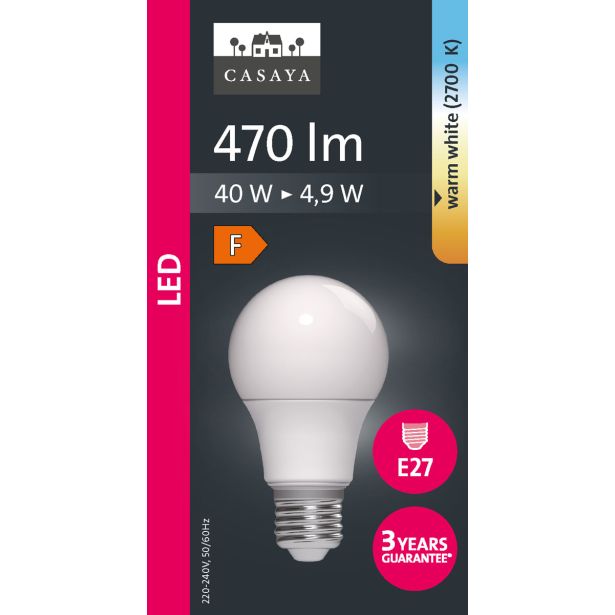 LED ŽARNICA E27 CASAYA KLASIČNA A60 4.9W 470LM 2700K