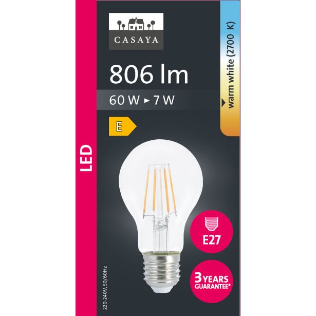 LED ŽARNICA E27 CASAYA KLASIČNA A60 7W 806LM 2700K