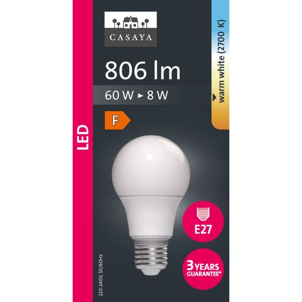 LED ŽARNICA E27 CASAYA KLASIČNA A60 8W 806LM 2700K