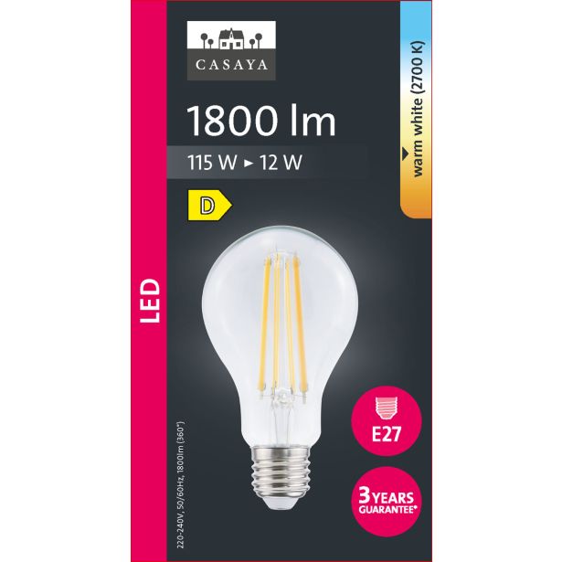 LED ŽARNICA E27 CASAYA KLASIČNA A70 12W 1800LM 2700K