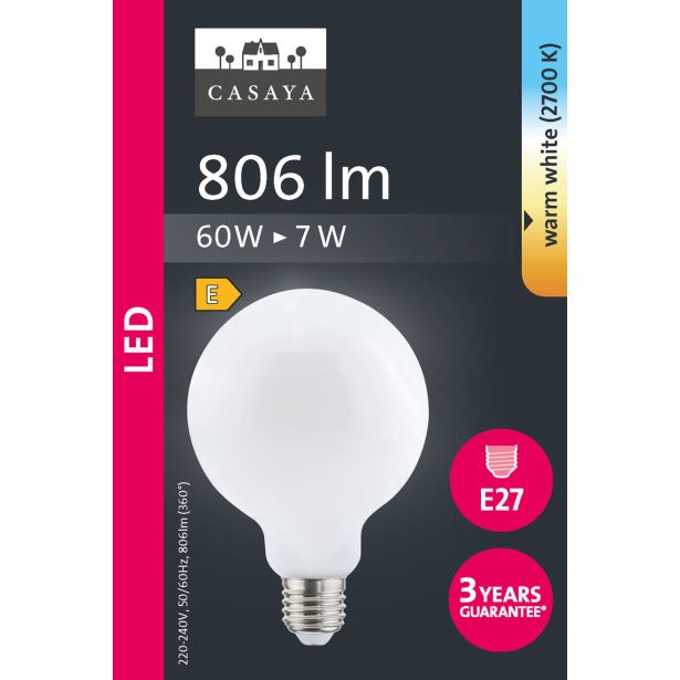 LED ŽARNICA E27 CASAYA MAT GLOBUS G95 7W 810LM 2700K