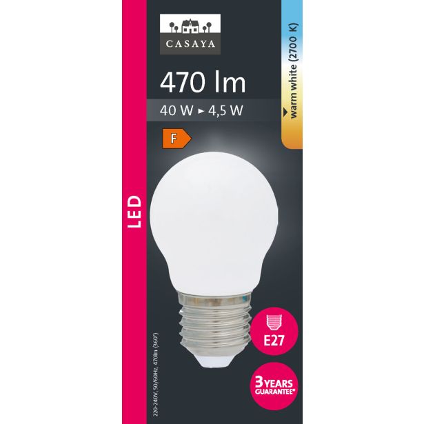 LED ŽARNICA E27 CASAYA MAT KAPLJIČASTA P45 4.5W 470LM 2700K
