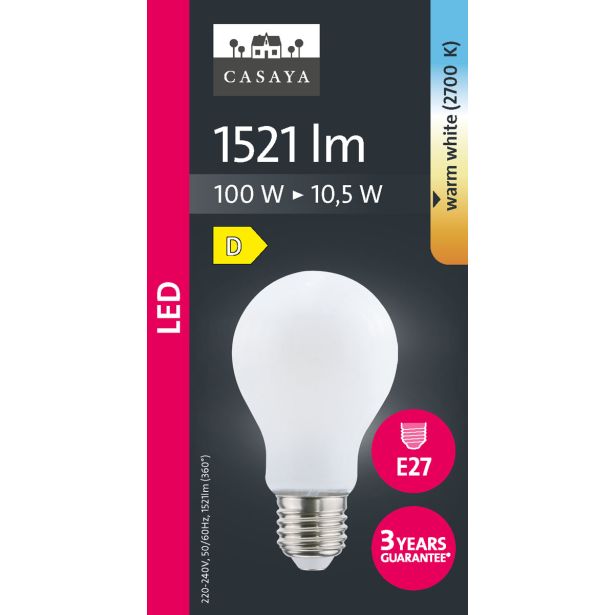 LED ŽARNICA E27 CASAYA MAT KLASIČNA A60 10.5W 1521LM 2700K