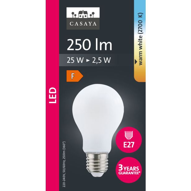LED ŽARNICA E27 CASAYA MAT KLASIČNA A60 2.5W 250LM 2700K