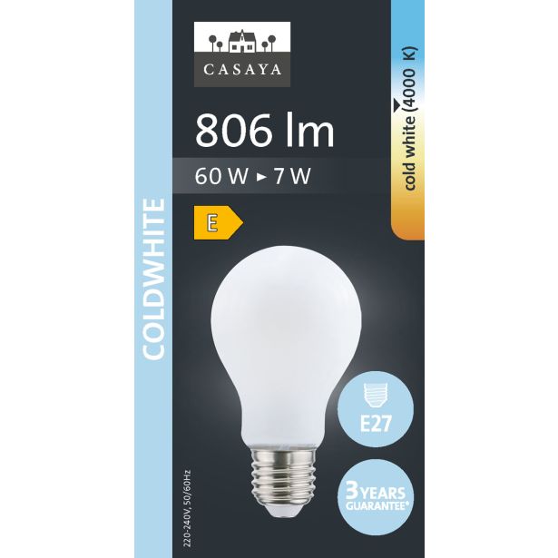 LED ŽARNICA E27 CASAYA MAT KLASIČNA A60 7W 806LM 4000K