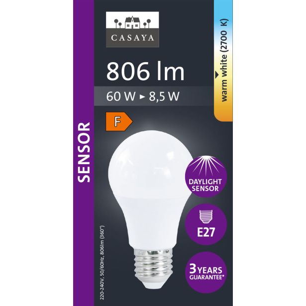 LED ŽARNICA E27 CASAYA MAT S SENZORJEM A60 8.5W 806LM 2700K