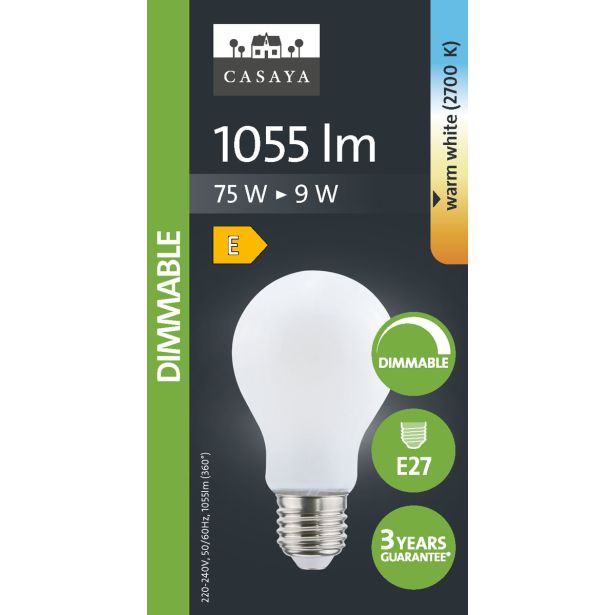 LED ŽARNICA E27 CASAYA MAT ZATEM. KLAS. A60 9W 1055LM 2700K