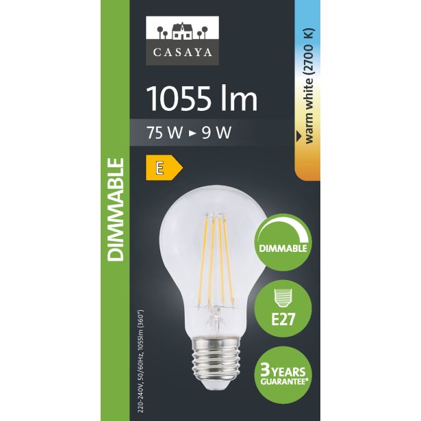 LED ŽARNICA E27 CASAYA ZATEM. KLAS. A60 9W 1055LM 2700K