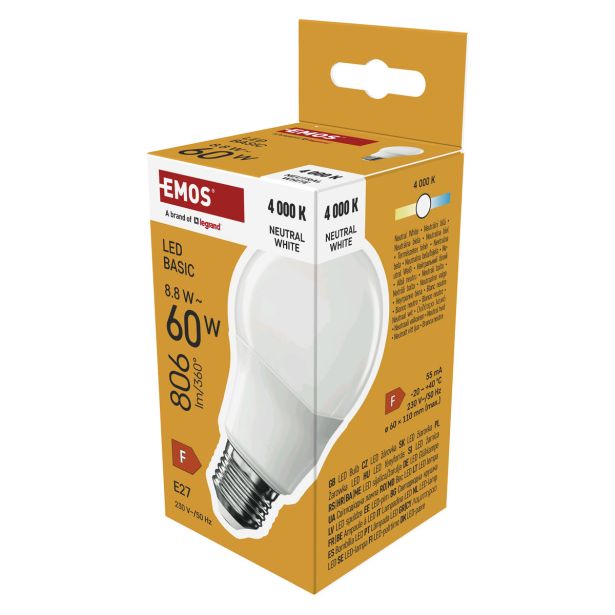LED ŽARNICA E27 EMOS BASIC A60 8.8W (60W) 806LM E27 NW 10/1