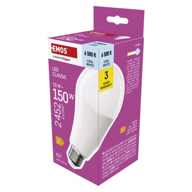 LED ŽARNICA E27 EMOS CLS A80 20W 2452LM CW
