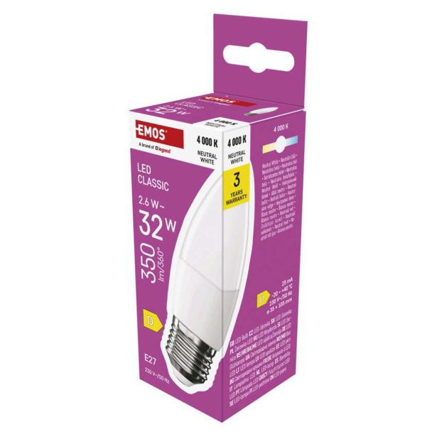 LED ŽARNICA E27 EMOS CLS C35 2.6W