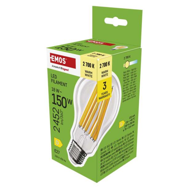 LED ŽARNICA E27 EMOS FLM A70 18W 2452LM WW
