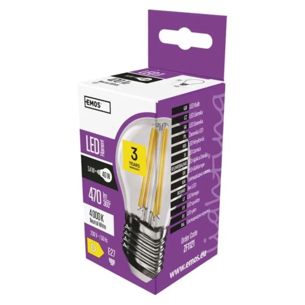LED ŽARNICA E27 EMOS FLM MINI GL 3.4W NW