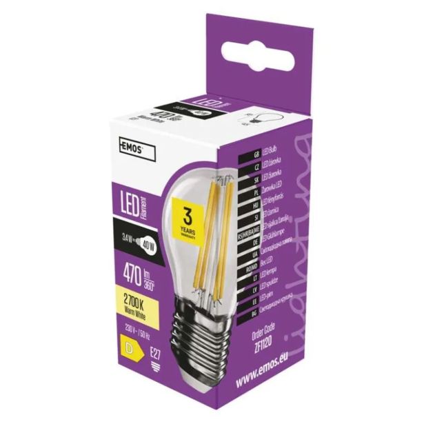 LED ŽARNICA E27 EMOS FLM MINI GL 3.4W WW