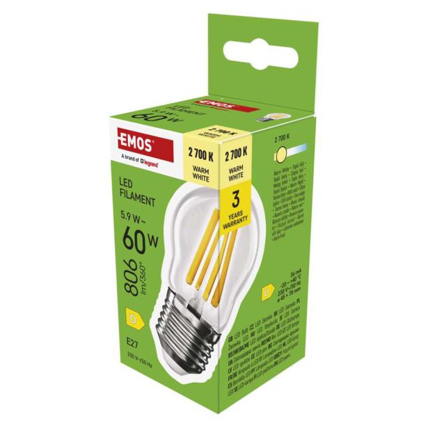LED ŽARNICA E27 EMOS FLM MINI GL 5.9W 806LM