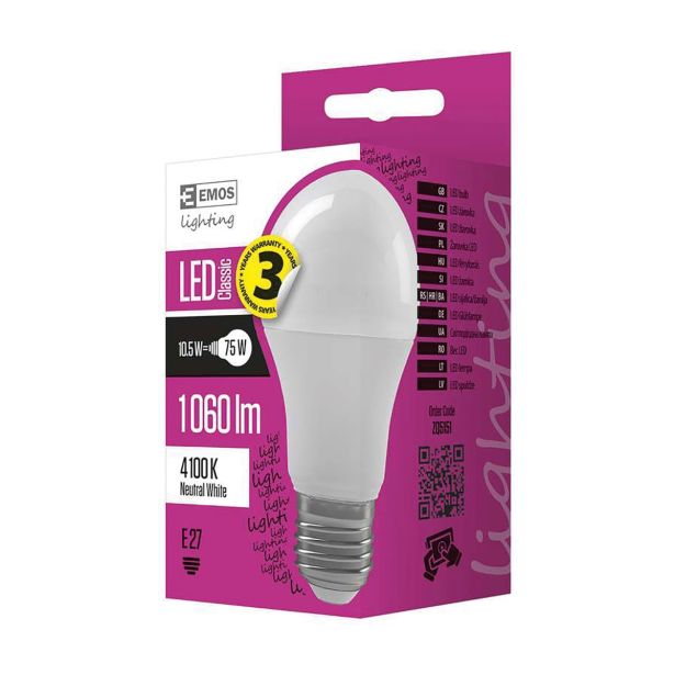 LED ŽARNICA E27 EMOS CLS A60 10.5W NW
