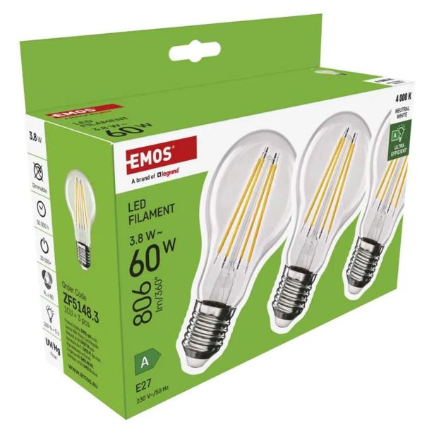 LED ŽARNICA E27 FLM A60 3.8W(60W) 806LM E27 NW A CLASS 3/1